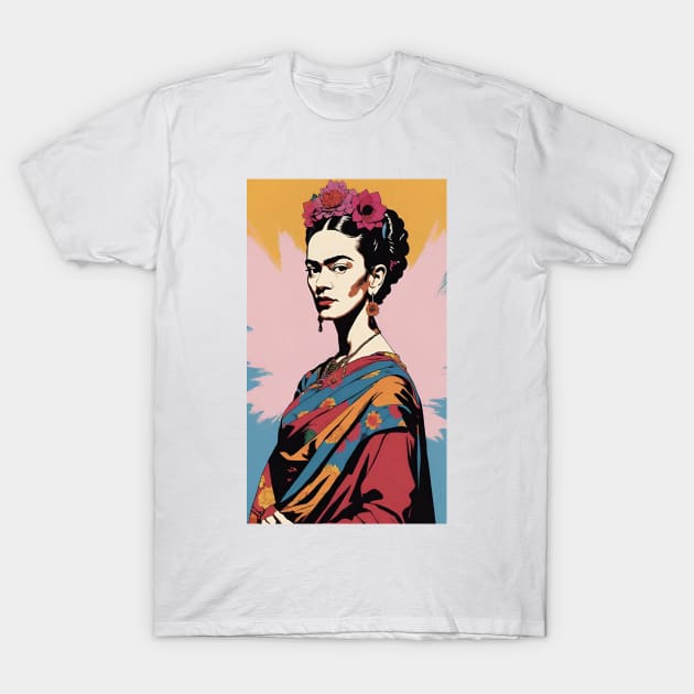 Frida's Luminous Legacy: Colorful Portrait T-Shirt by FridaBubble